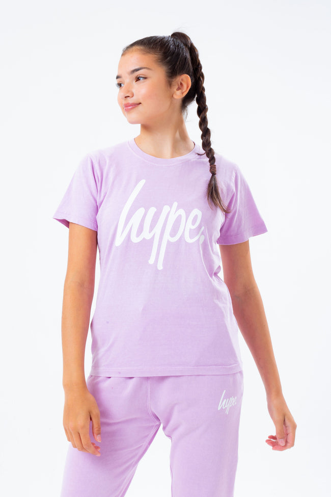 HYPE WASHED LILAC SCRIBBLE LOGO GIRLS T-SHIRT