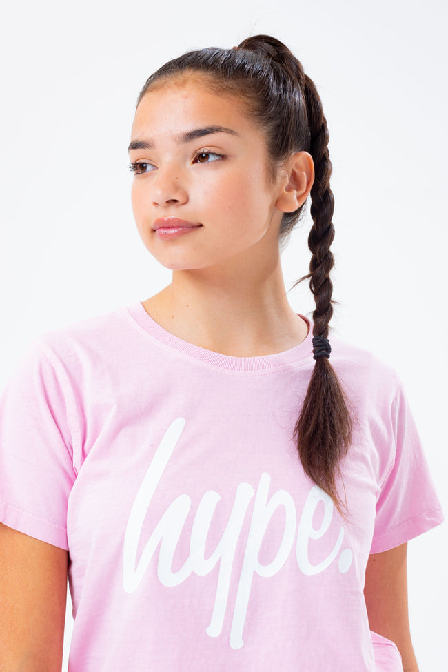 HYPE WASHED BABY PINK SCRIBBLE LOGO GIRLS  T-SHIRT