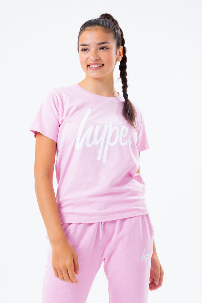 HYPE WASHED BABY PINK SCRIBBLE LOGO GIRLS  T-SHIRT