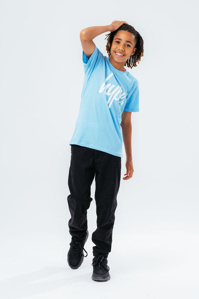 HYPE WASHED BABY BLUE SCRIPT LOGO KIDS  T-SHIRT