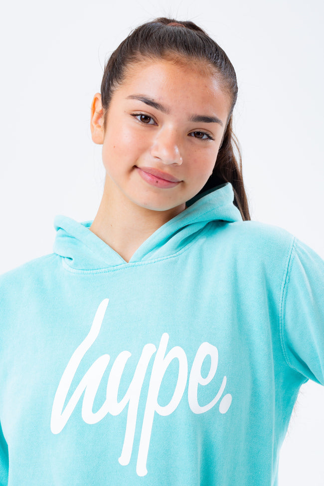 HYPE WASHED MINT SCRIPT LOGO KIDS PULLOVER HOODIE