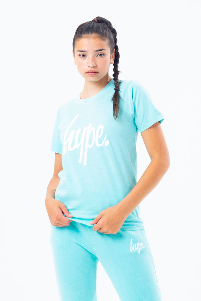 HYPE WASHED MINT SCRIPT LOGO KIDS  T-SHIRT