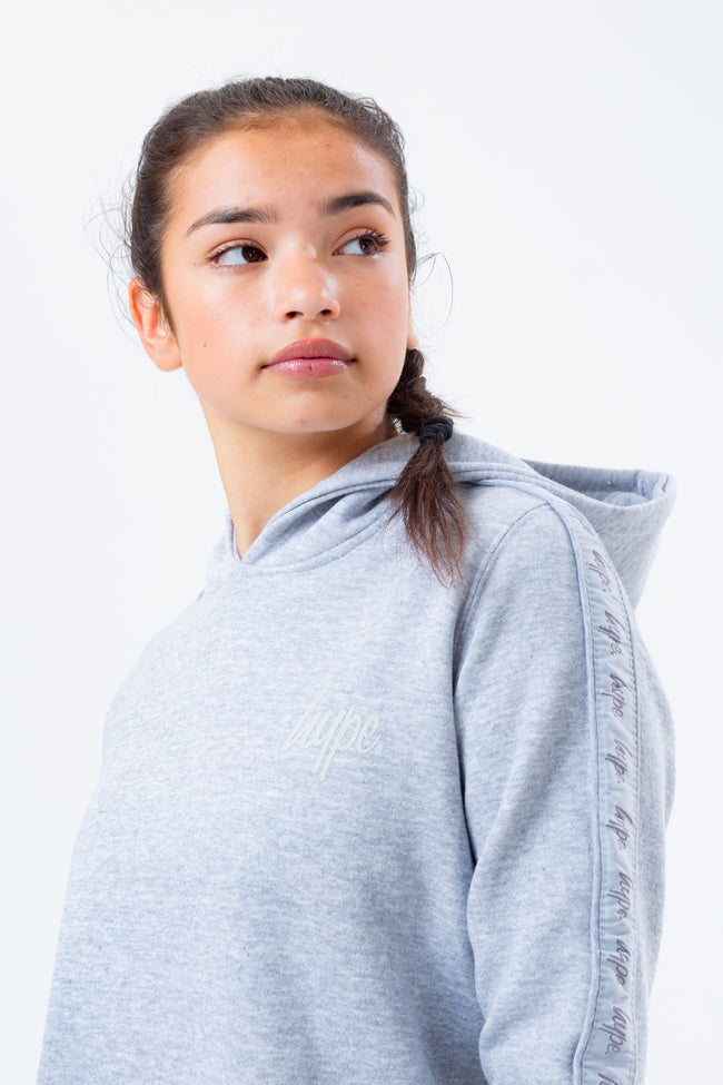 HYPE GREY TONAL TAPE SCRIPT LOGO KIDS PULLOVER HOODIE