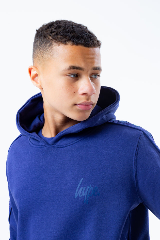 HYPE NAVY TONAL TAPE SCRIPT LOGO KIDS PULLOVER HOODIE