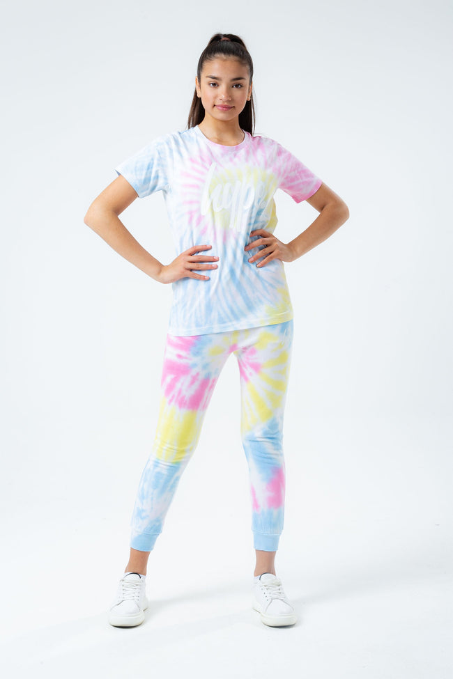 HYPE RAINBOW PASTEL TIE DYE SCRIPT LOGO GIRLS T-SHIRT