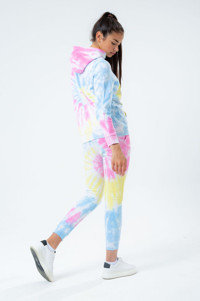 HYPE RAINBOW PASTEL TIE DYE SCRIPT LOGO GIRLS PULLOVER HOODIE