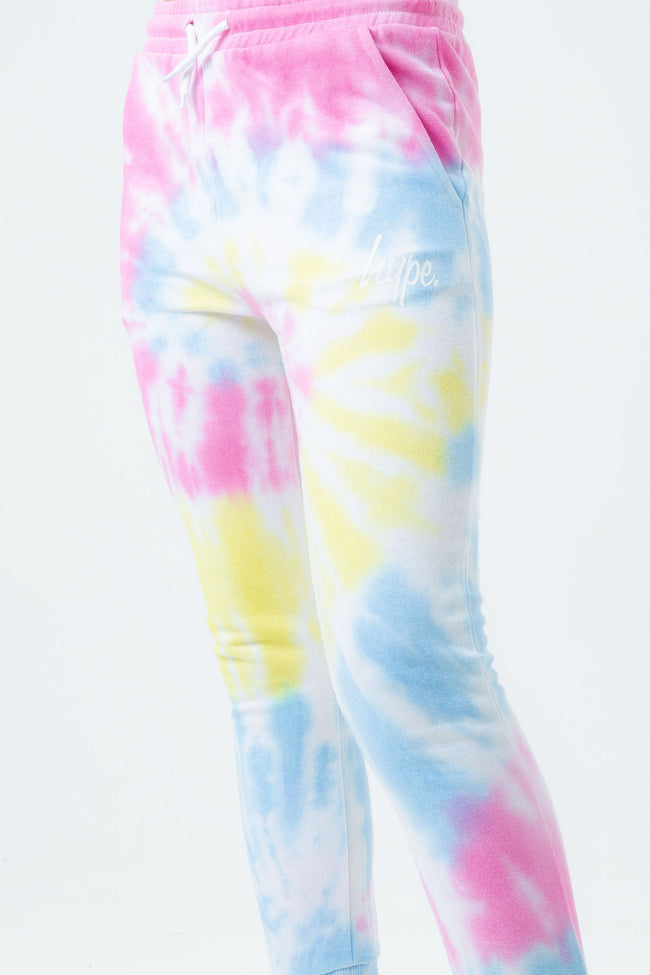 HYPE RAINBOW PASTEL TIE DYE SCRIPT LOGO GIRLS JOGGERS