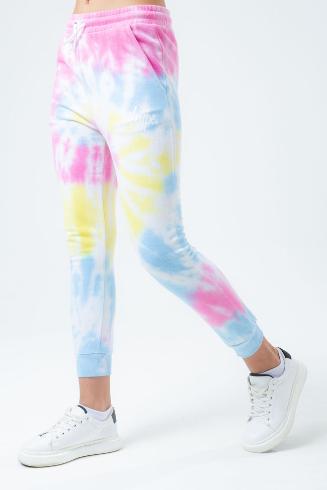 HYPE RAINBOW PASTEL TIE DYE SCRIPT LOGO GIRLS JOGGERS