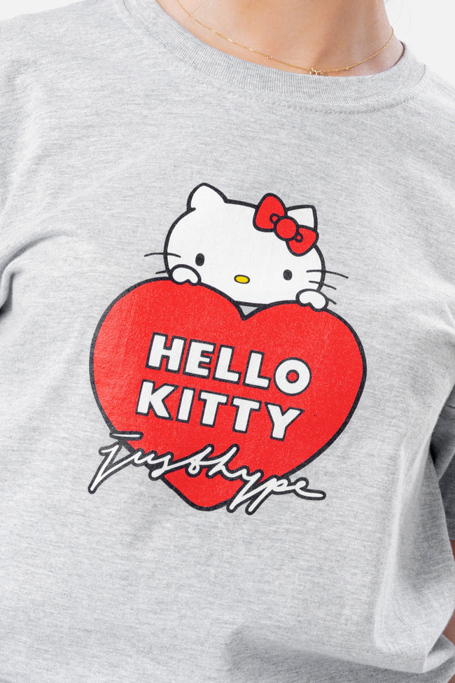 HYPE X HELLO KITTY GREY HEART WOMENS T-SHIRT