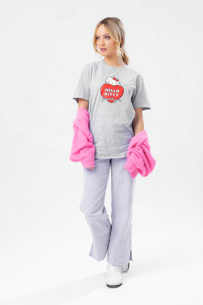 HYPE X HELLO KITTY GREY HEART WOMENS T-SHIRT