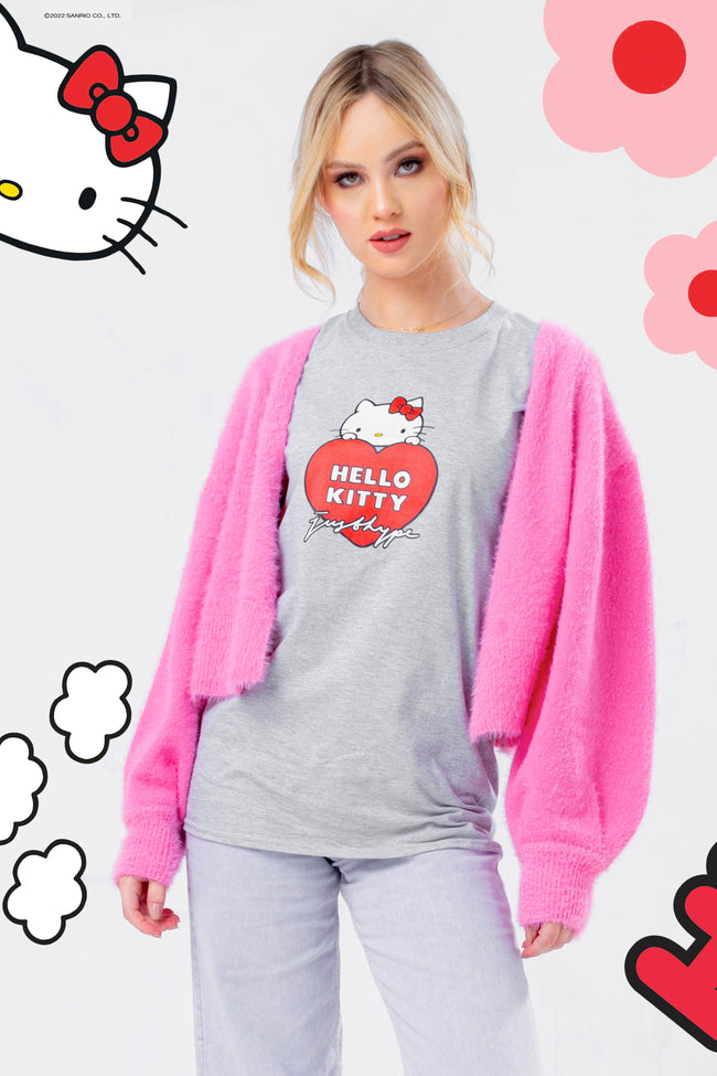 HYPE X HELLO KITTY GREY HEART WOMENS T-SHIRT