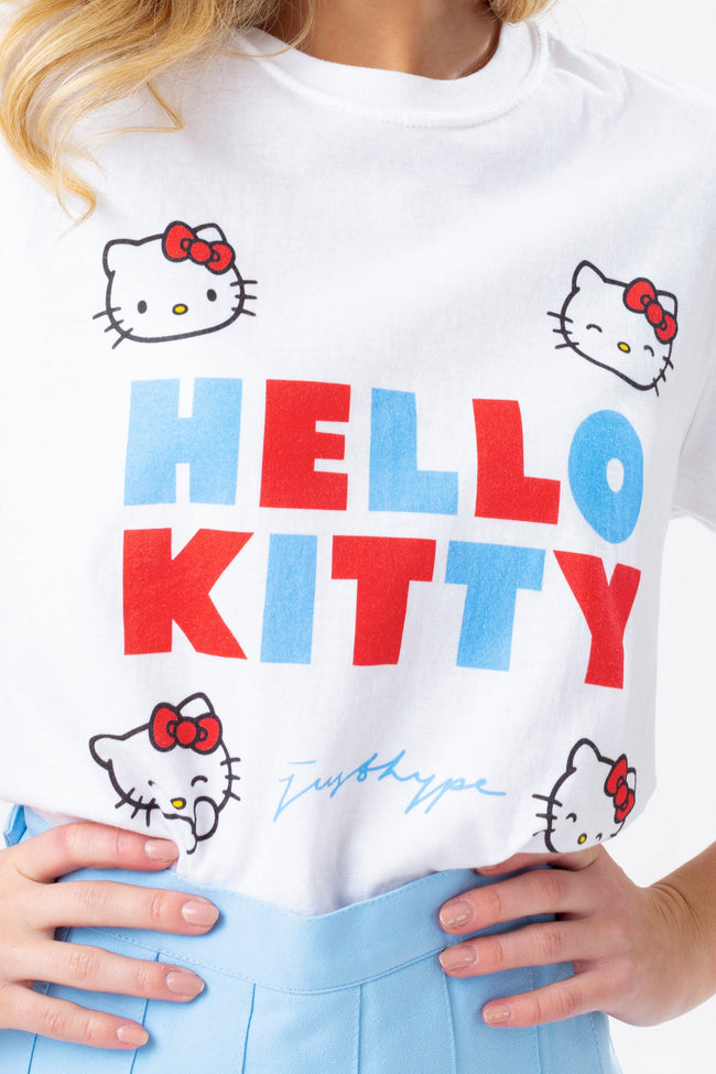 HYPE X HELLO KITTY WHITE LOGO BRANDED WOMENS T-SHIRT