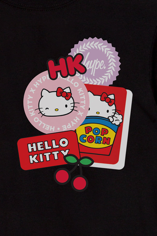 HYPE X HELLO KITTY BLACK BADGE LOGO BRANDED T-SHIRT