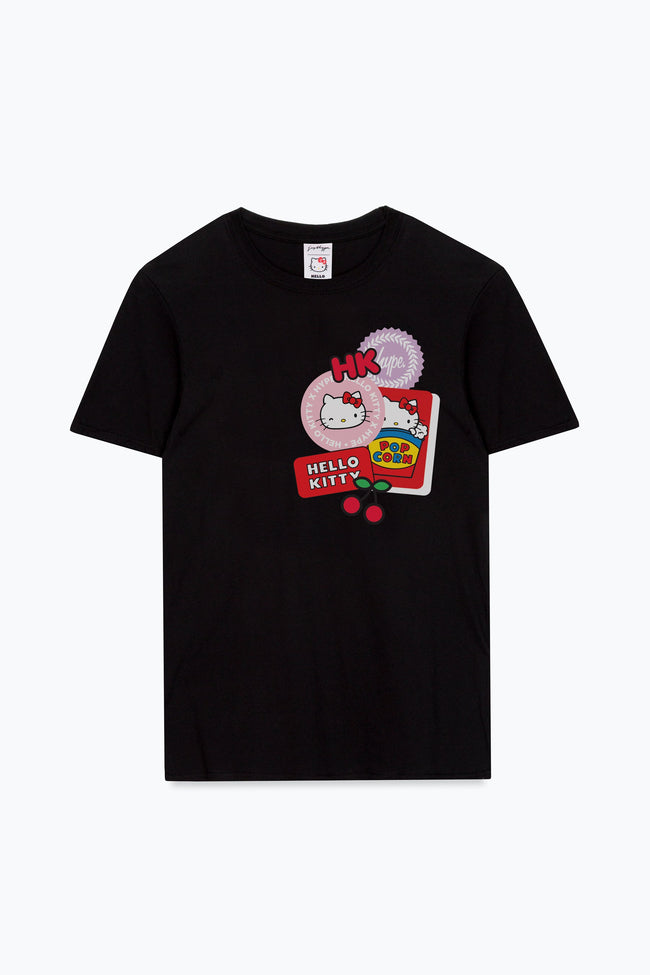 HYPE X HELLO KITTY BLACK BADGE LOGO BRANDED T-SHIRT