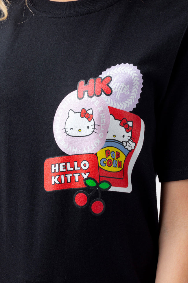 HYPE X HELLO KITTY BLACK BADGE LOGO BRANDED T-SHIRT