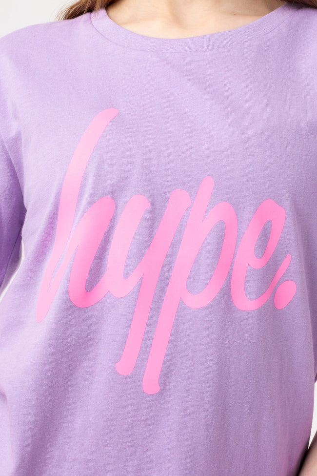 HYPE GIRLS LILAC SCRIPT T-SHIRT AND CYCLING SHORT SET