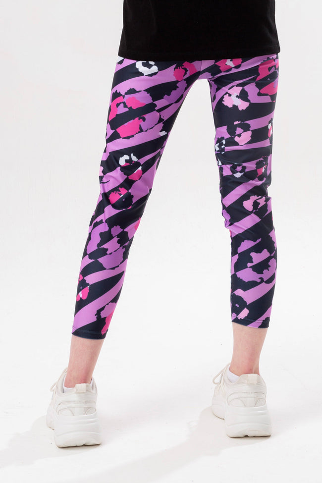 HYPE GIRLS PURPLE LEOPARD ZEBRA T-SHIRT AND LEGGING SET