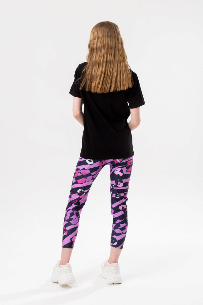 HYPE GIRLS PURPLE LEOPARD ZEBRA T-SHIRT AND LEGGING SET