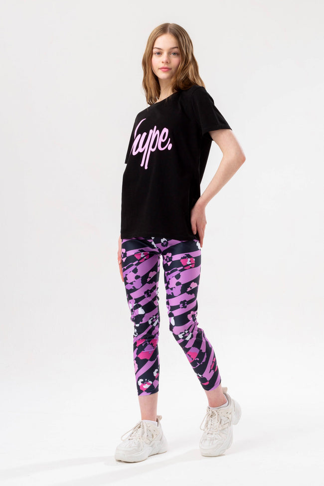 HYPE GIRLS PURPLE LEOPARD ZEBRA T-SHIRT AND LEGGING SET