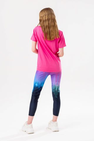 HYPE GIRLS FUCHSIA MULTI DRIPS T-SHIRT AND LEGGING SET