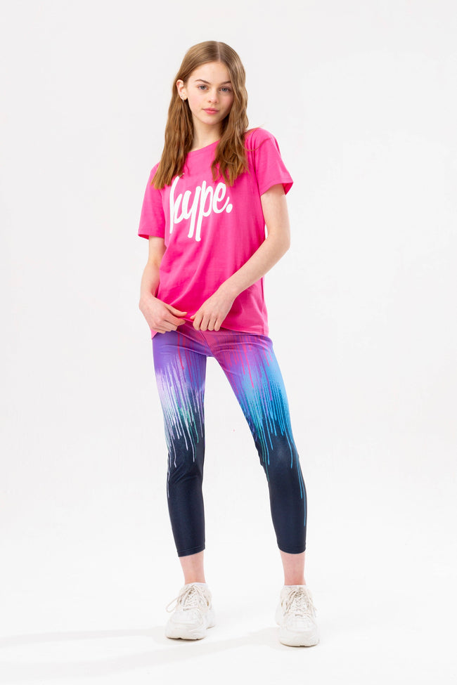 HYPE GIRLS FUCHSIA MULTI DRIPS T-SHIRT AND LEGGING SET