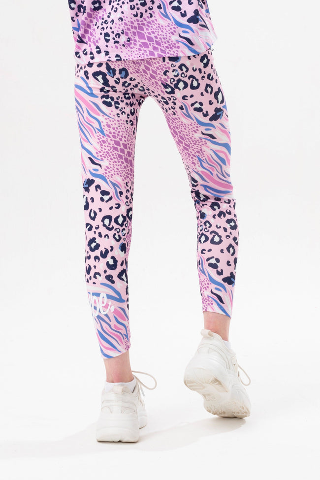 HYPE GIRLS PINK ABSTRACT LEOPARD SCRIPT LEGGINGS