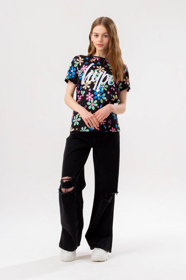 HYPE GIRLS BLACK DAISY SCRIPT T-SHIRT