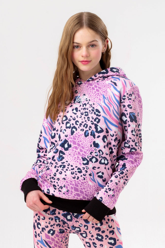 HYPE GIRLS ABSTRACT LEOPARD HOODIE