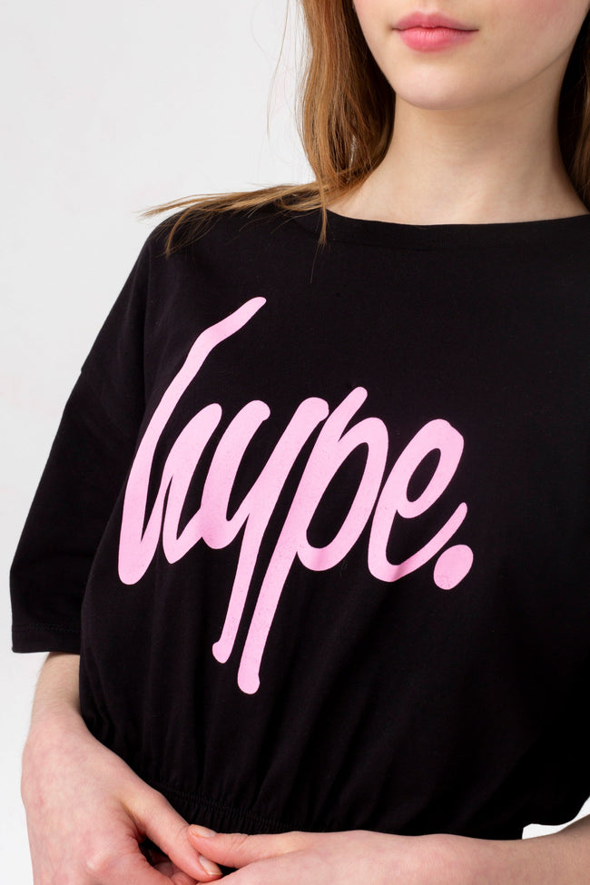 HYPE GIRLS BLACK SCRIPT ELASTICATED WAIST T-SHIRT