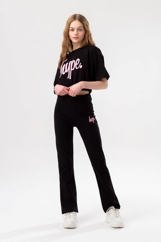 HYPE GIRLS BLACK SCRIPT ELASTICATED WAIST T-SHIRT