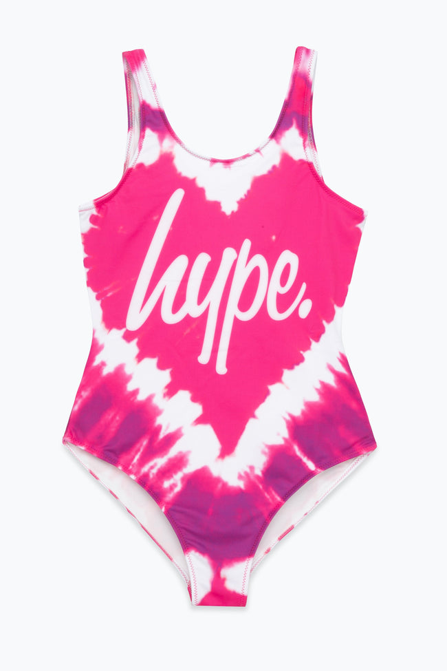 HYPE GIRLS PINK TIE DYE HEART SWIMSUIT