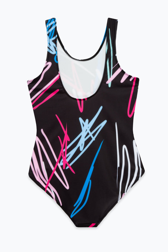 HYPE GIRLS MULTI SCRIBBLE BLACK SWIMSUIT