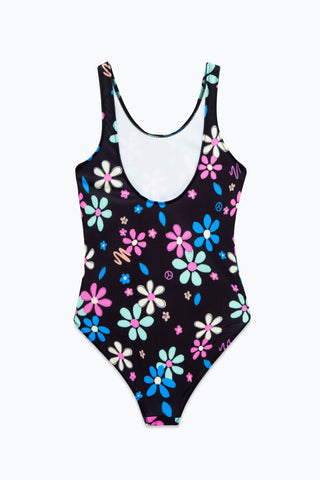 HYPE GIRLS BLACK SCRIBBLE FLOWER SCRIPT SWIMSUIT