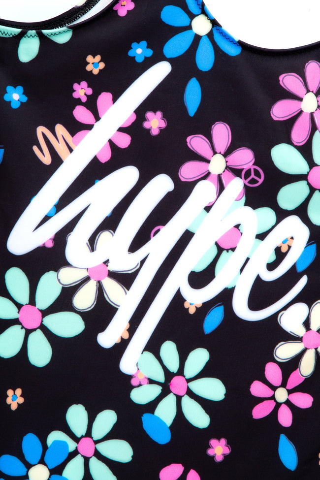 HYPE GIRLS BLACK SCRIBBLE FLOWER SCRIPT SWIMSUIT