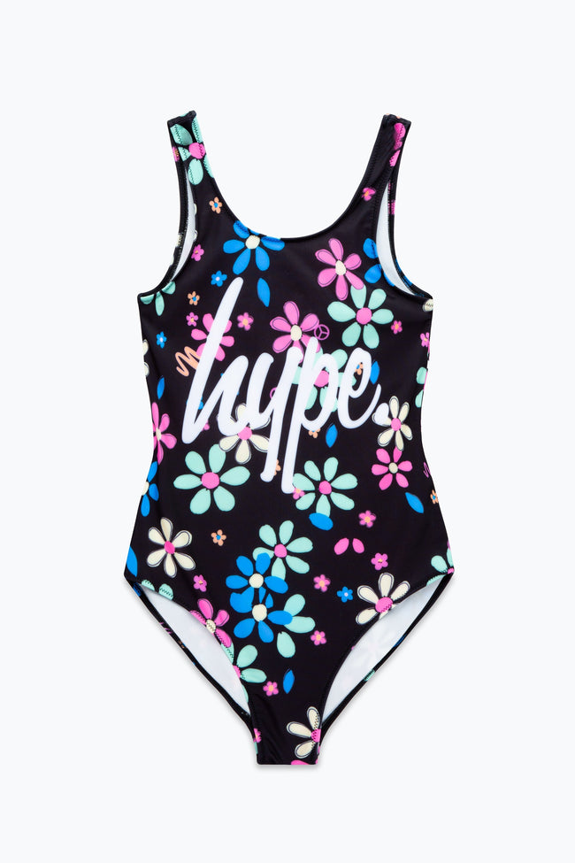 HYPE GIRLS BLACK SCRIBBLE FLOWER SCRIPT SWIMSUIT