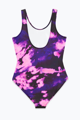 HYPE GIRLS PURPLE TIE DYE SCRIPT SWIMSUIT