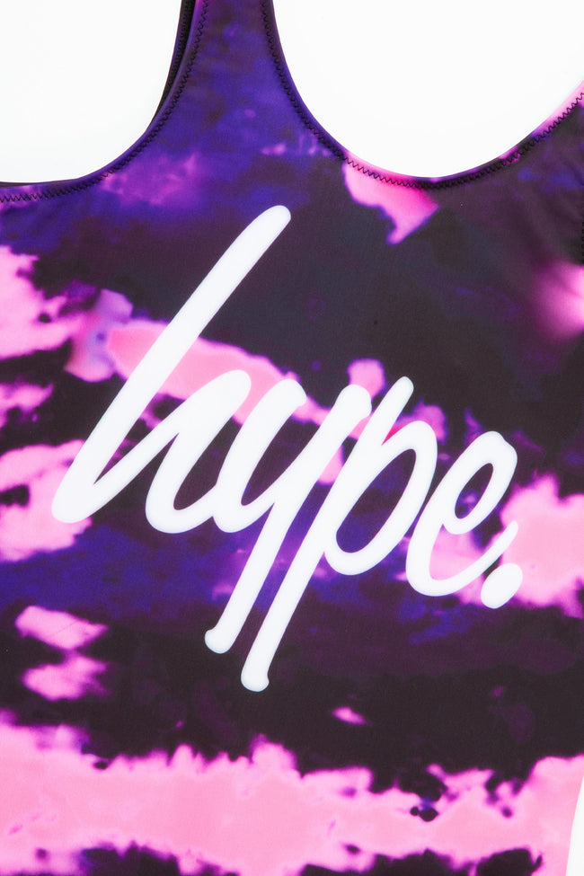 HYPE GIRLS PURPLE TIE DYE SCRIPT SWIMSUIT