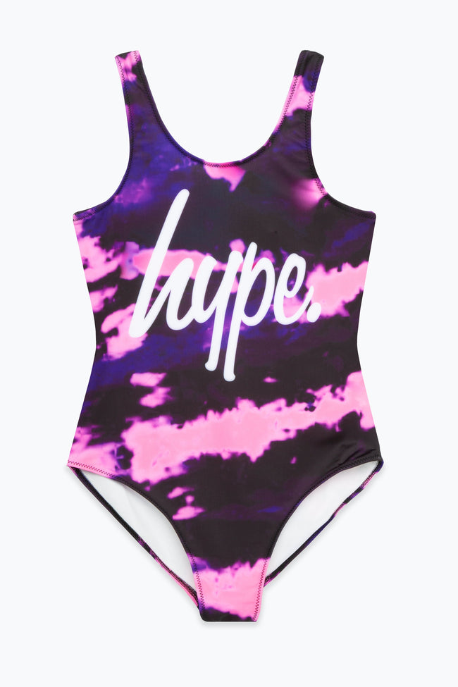 HYPE GIRLS PURPLE TIE DYE SCRIPT SWIMSUIT