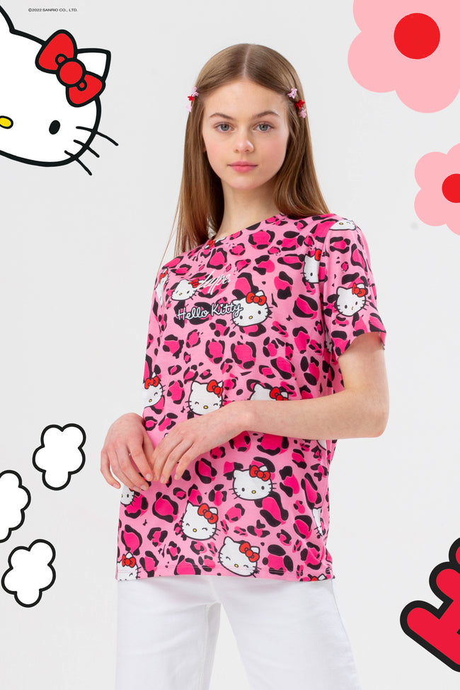 HYPE X HELLO KITTY KIDS LEOPARD AOP T-SHIRT