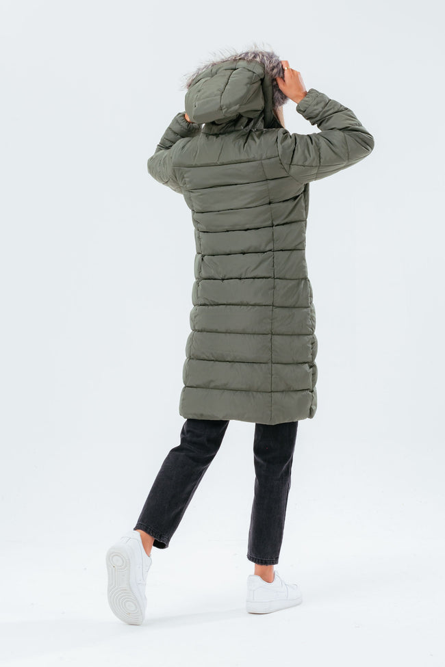 HYPE KHAKI LONGLINE WOMEN'S PADDED COAT WITH FUR