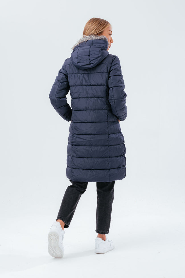 HYPE NAVY LONGLINE WOMEN'S PADDED COAT WITH FUR