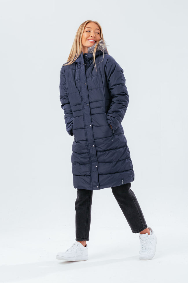 HYPE NAVY LONGLINE WOMEN'S PADDED COAT WITH FUR