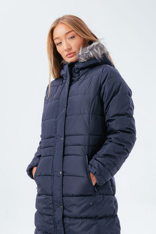 HYPE NAVY LONGLINE WOMEN'S PADDED COAT WITH FUR