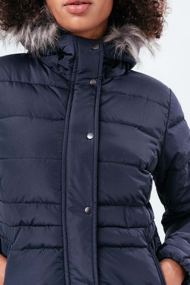 HYPE NAVY SHORT LENGTH WOMEN'S PADDED COAT WITH FUR