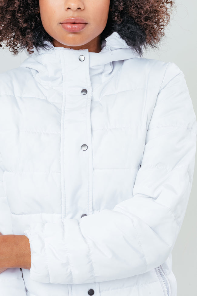 HYPE WHITE SHORT LENGTH WOMEN'S PADDED COAT WITH FUR