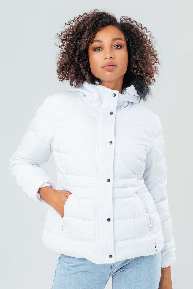 HYPE WHITE SHORT LENGTH WOMEN'S PADDED COAT WITH FUR