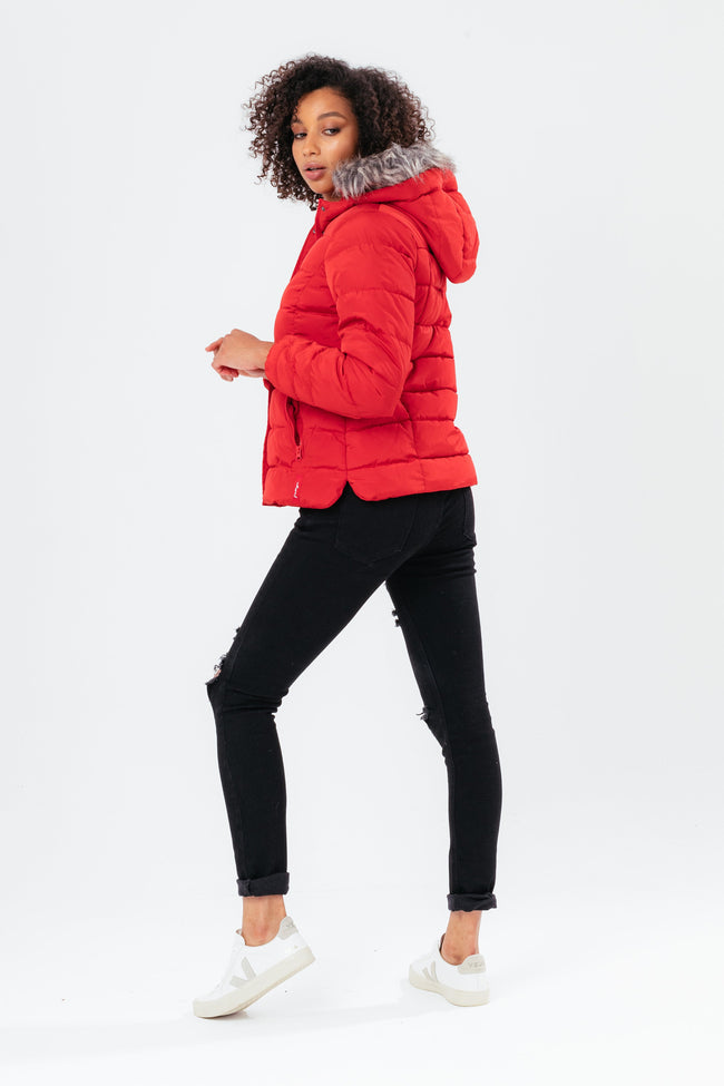 HYPE RED SHORT LENGTH WOMEN'S PADDED COAT WITH FUR