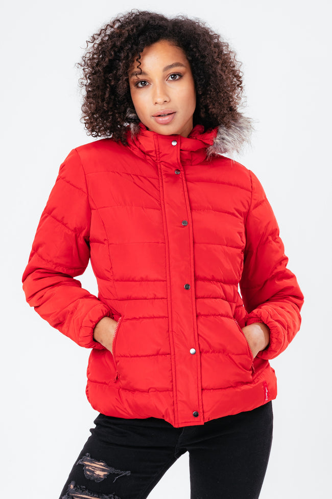 HYPE RED SHORT LENGTH WOMEN'S PADDED COAT WITH FUR