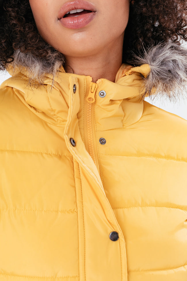 HYPE MUSTARD SHORT LENGTH WOMEN'S PADDED COAT WITH FUR