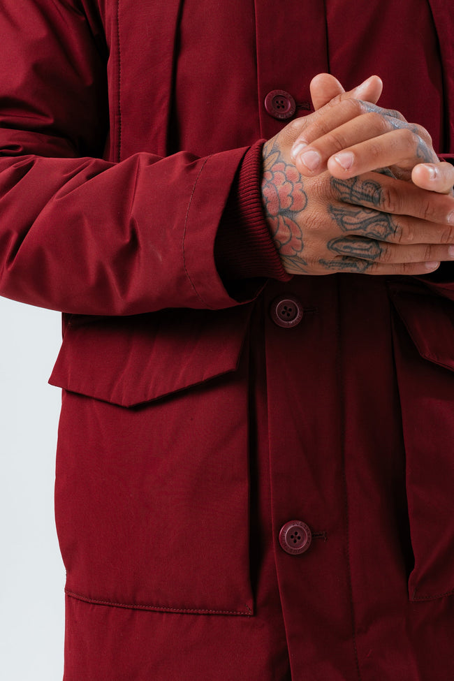 HYPE BURGUNDY LUXE LONGLINE MEN'S PARKA JACKET